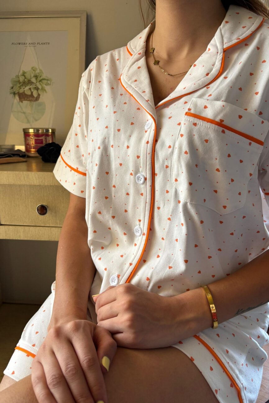 Orange Hearts Shortie PJ - S/M