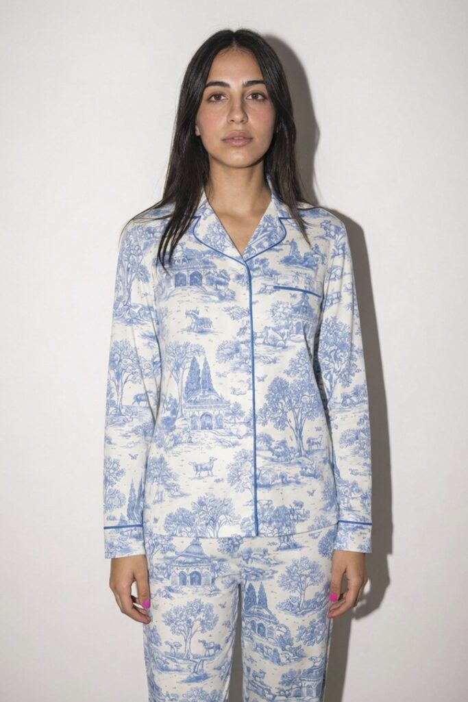 Blue Garden Linen Pajama Set