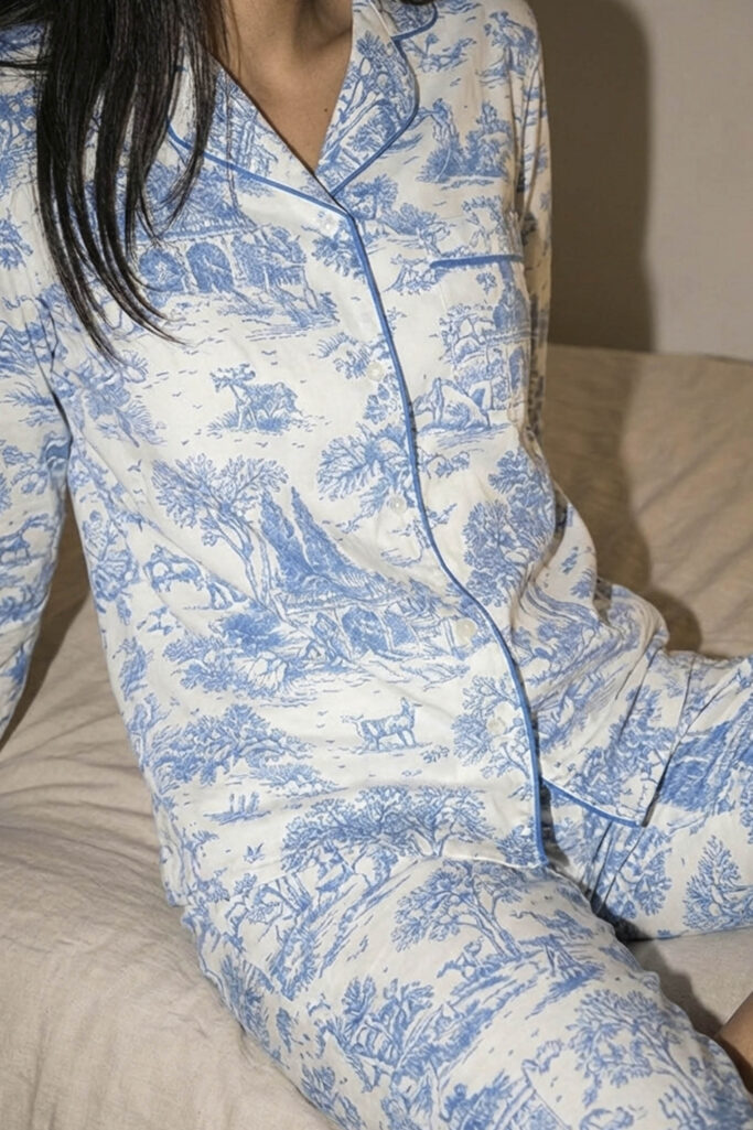 Blue Garden Linen Pajama Set